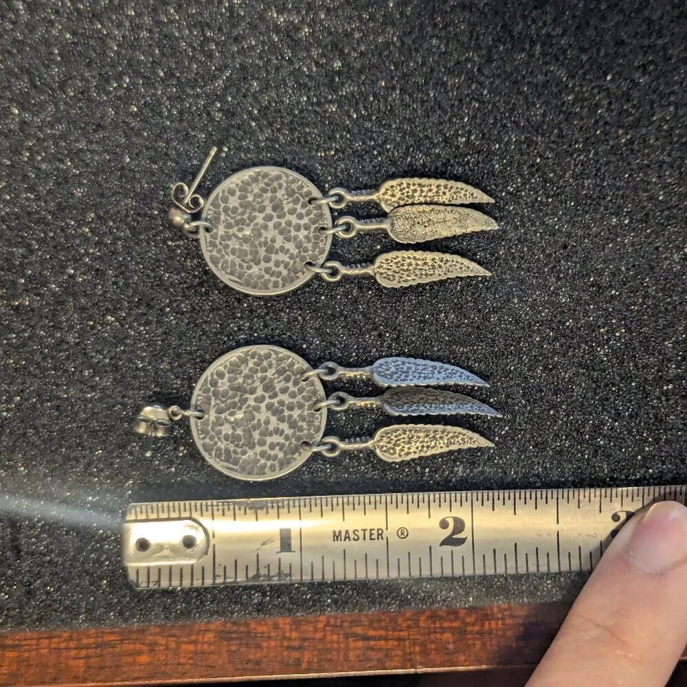 Native Inspired‎ Buffalo Nickle Feather Earrings Dangle Indian Head Pierced Boho